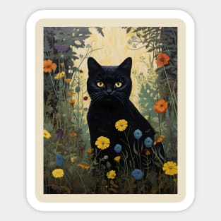 Feline Garden Delight: Retro Vintage Cat Florals Sticker